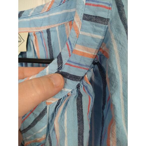 St Johns Bay Woman PXL Pullover Blouse V Neck Striped Blue Cap Sleeve Top - Picture 7 of 10